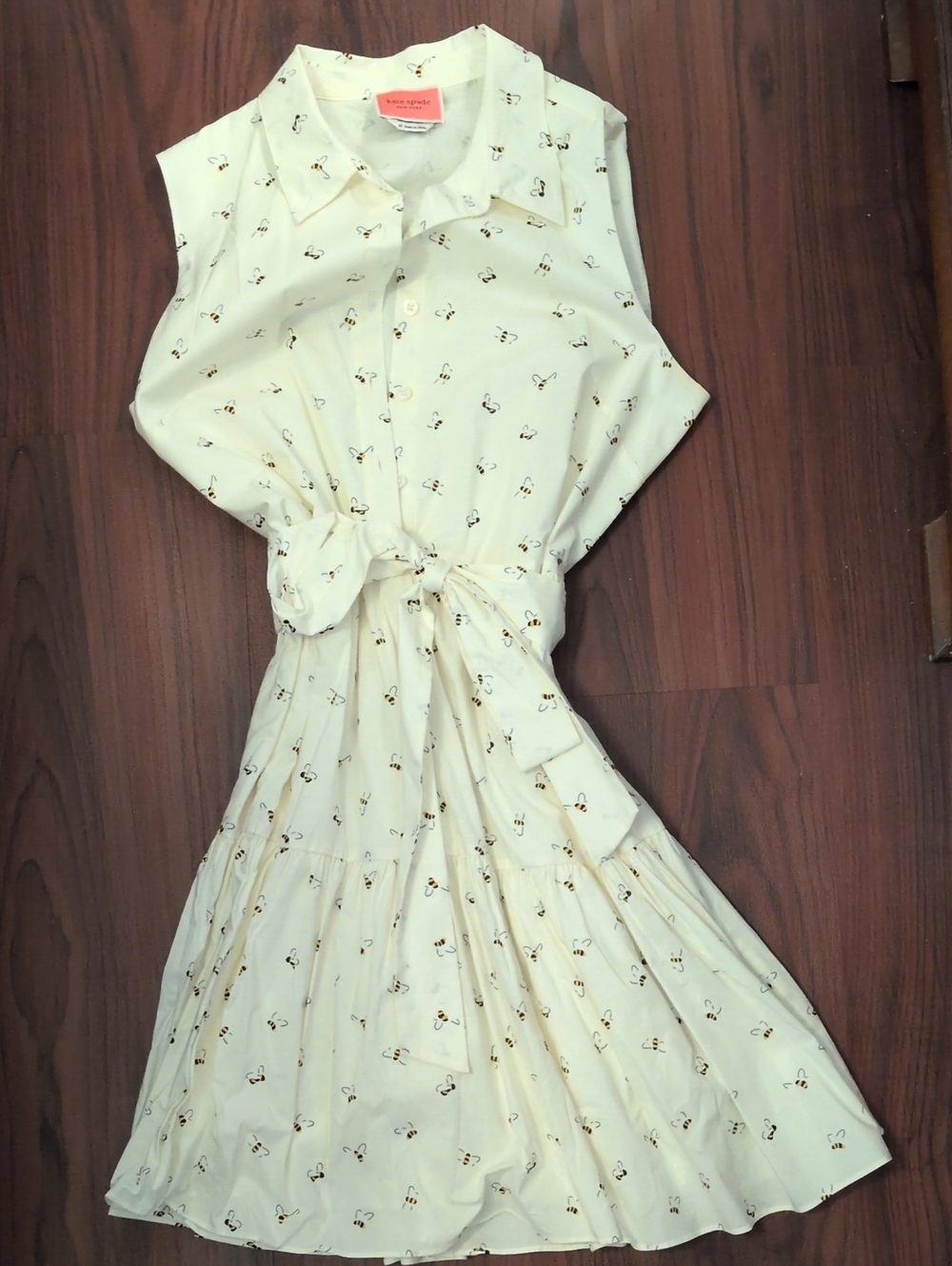 Sleeveless Cream Tie-Waist Shirt Dress